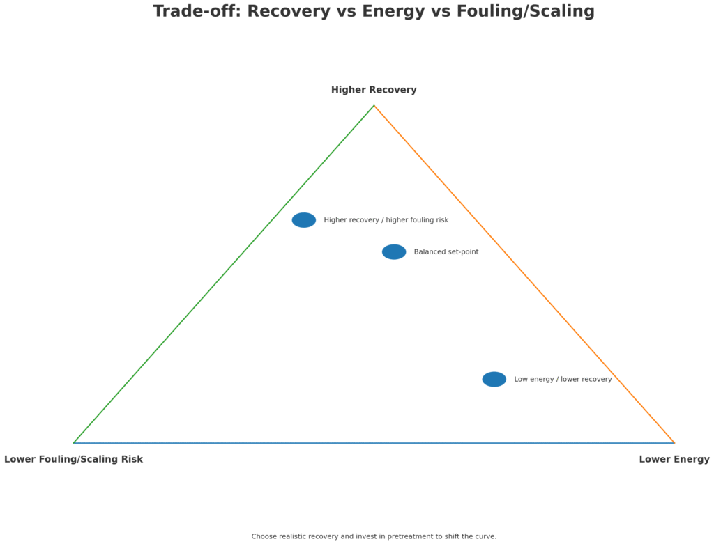 reverse osmosis plant cost – recovery vs energy vs fouling