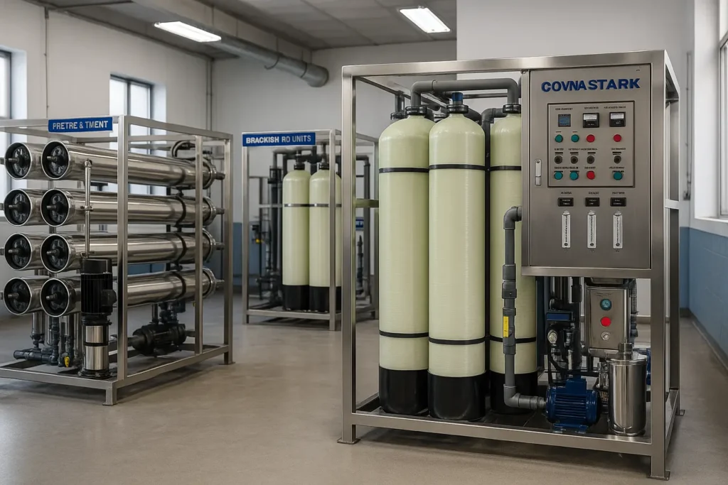 brackish desalination plant room with pretreatment and RO trains