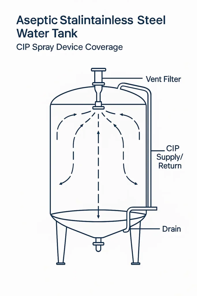 Aseptic Stainless Steel Water Tank: Design, Specs, CIP/SIP & Sizing Guide 3 aseptic stainless steel water tank4