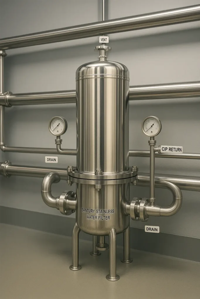 Sanitary Stainless Steel Water Filter — Design, CIP/SIP & Compliance Guide 2 sanitary stainless steel water filter1