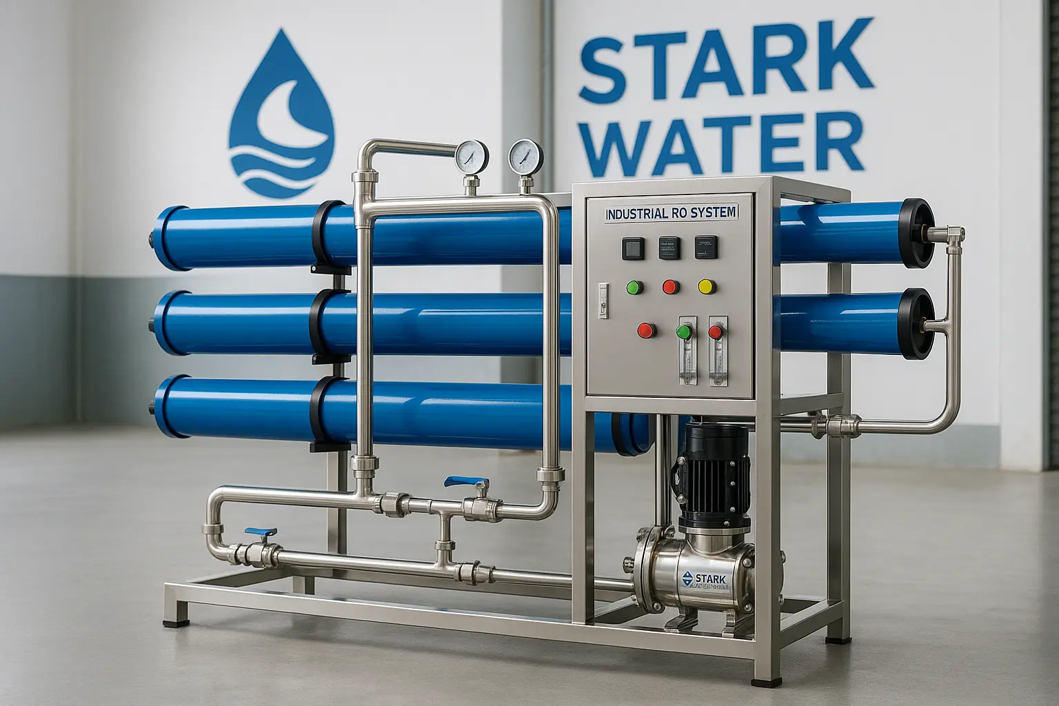 Industrial Reverse Osmosis System Operation Panel and Gauges