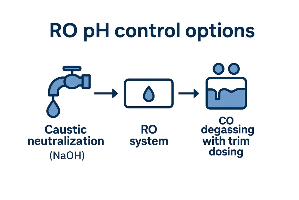 RO pH control options- caustic neutralization and CO2 degassing with trim dosing