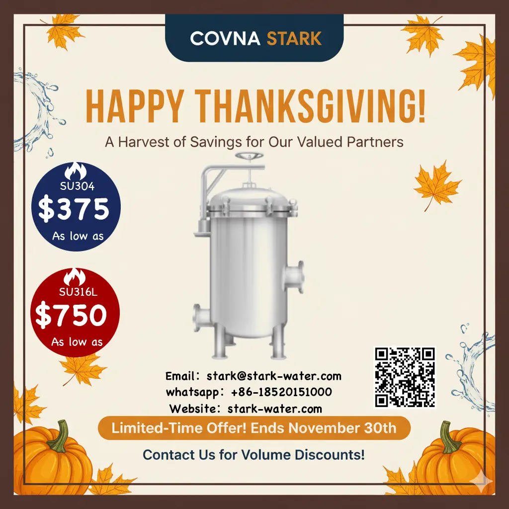 High-flow stainless steel cartridge filter housing with handwheel closure and support legs