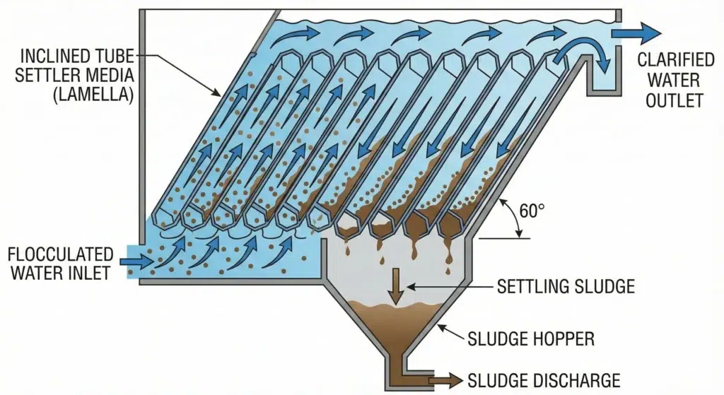 Water Treatment Process Comparison: The 4 Pillars of Coagulation, Sedimentation, Filtration, and Disinfection 1 Inclined tube settler lamella media for efficient water sedimentation