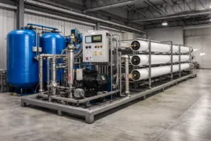 Industrial reverse osmosis system with pretreatment and membrane vessels